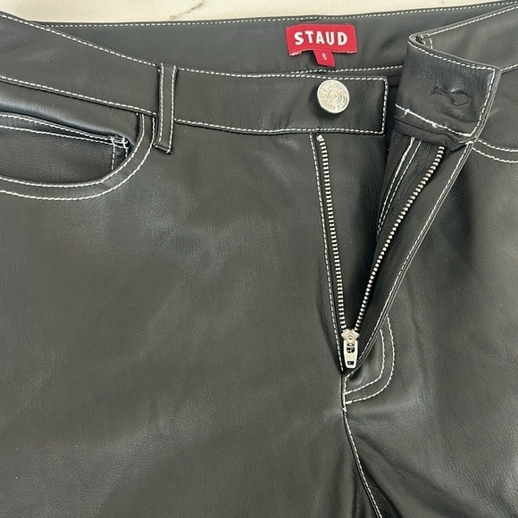 STAUD Elliot High Waist Faux Leather Trouser Straight Leg Black Color Size 8 - Picture 11 of 13